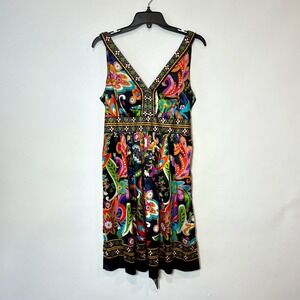 Beige by ECI Pleated Fit & Flare Dress Womens 10 Multicolor Sleeveless V-Neck